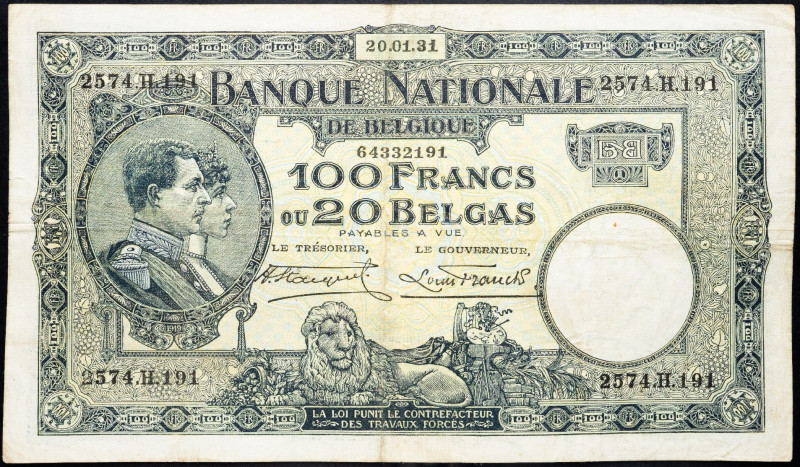 Belgium, 100 Francs 1931 Belgium, 100 Francs 1931; F

Grade: F