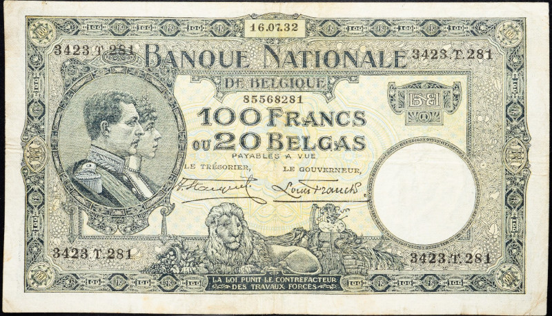 Belgium, 100 Francs 1932 Belgium, 100 Francs 1932; F

Grade: F