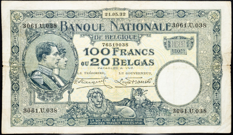 Belgium, 100 Francs 1932 Belgium, 100 Francs 1932; F

Grade: F