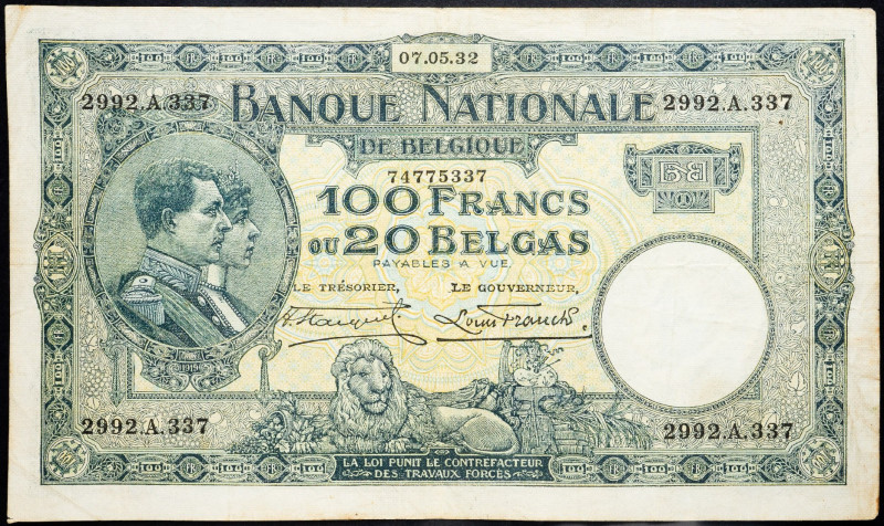 Belgium, 100 Francs 1932 Belgium, 100 Francs 1932; F

Grade: F