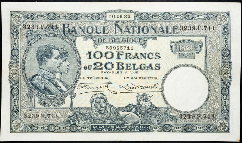 Belgium, 100 Francs 1932 Belgium, 100 Francs 1932; EF

Grade: EF
