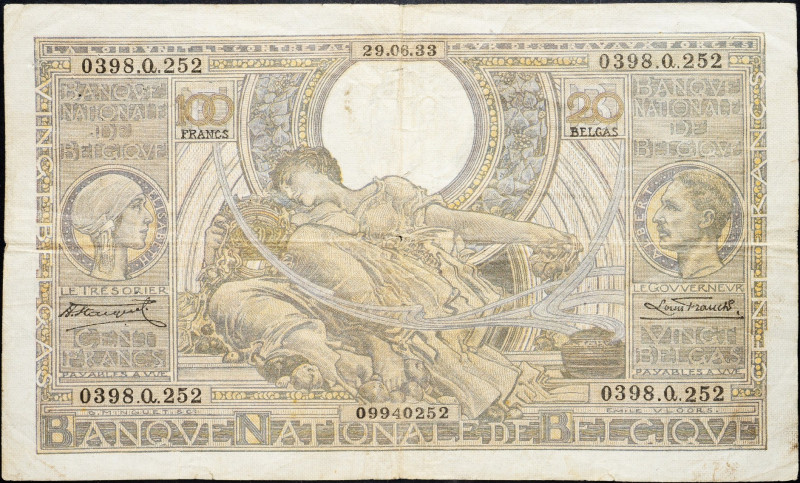 Belgium, 100 Francs 1933 Belgium, 100 Francs 1933; VG

Grade: VG