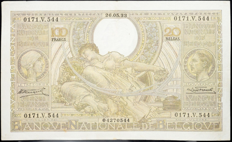 Belgium, 100 Francs 1933 Belgium, 100 Francs 1933; F

Grade: F
