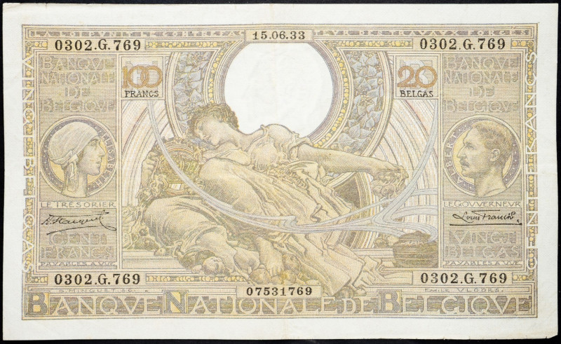 Belgium, 100 Francs 1933 Belgium, 100 Francs 1933; F

Grade: F