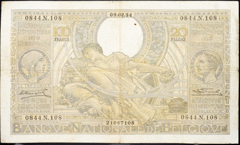 Belgium, 100 Francs 1934 Belgium, 100 Francs 1934; VG

Grade: VG