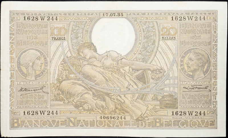 Belgium, 100 Francs 1935 Belgium, 100 Francs 1935; F

Grade: F