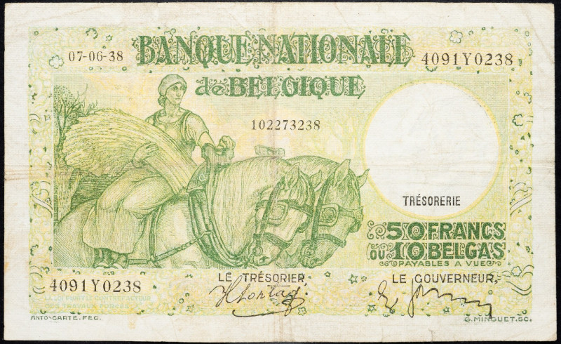 Belgium, 50 Francs 1938 Belgium, 50 Francs 1938; F

Grade: F