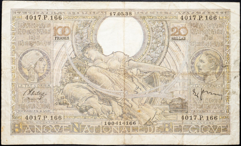 Belgium, 100 Francs 1938 Belgium, 100 Francs 1938; VG

Grade: VG