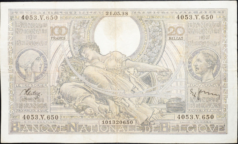 Belgium, 100 Francs 1938 Belgium, 100 Francs 1938; F

Grade: F