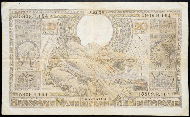 Belgium, 100 Frank 1939 Belgium, 100 Frank 1939; VG

Grade: VG