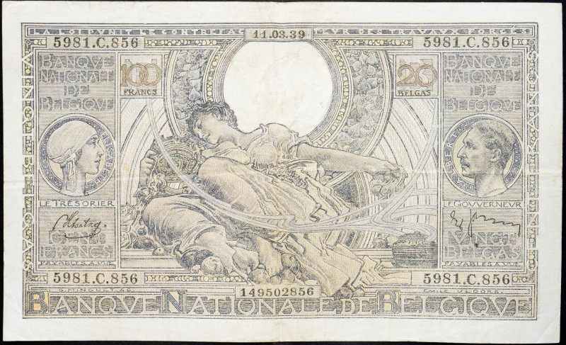 Belgium, 100 Francs 1939 Belgium, 100 Francs 1939; F

Grade: F