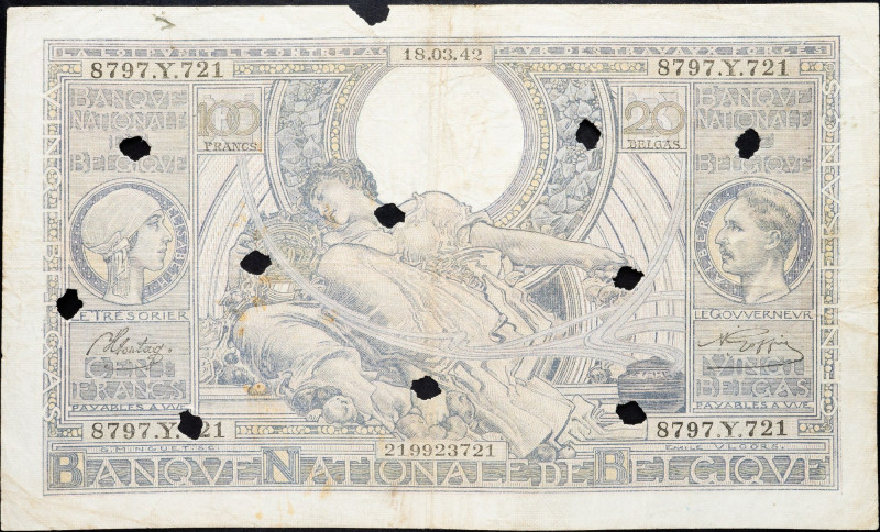 Belgium, 100 Francs 1942 Belgium, 100 Francs 1942; VG

Grade: VG