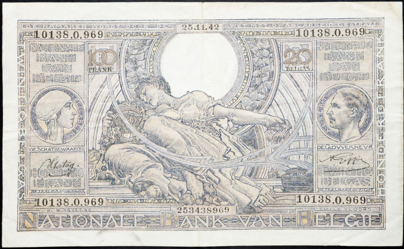 Belgium, 100 Francs 1942 Belgium, 100 Francs 1942; F

Grade: F