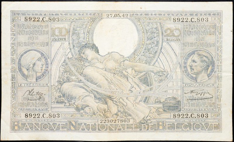 Belgium, 100 Francs 1942 Belgium, 100 Francs 1942; F

Grade: F