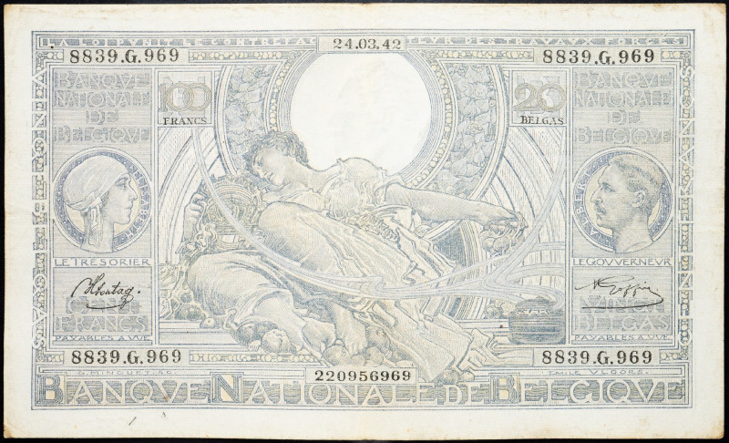 Belgium, 100 Francs 1942 Belgium, 100 Francs 1942; F

Grade: F