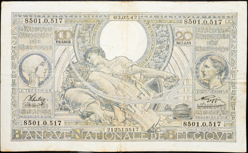 Belgium, 100 Francs 1942 Belgium, 100 Francs 1942; F

Grade: F