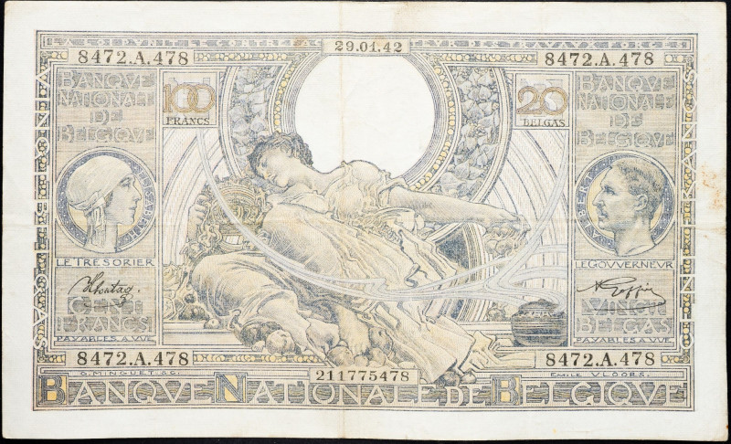 Belgium, 100 Francs 1942 Belgium, 100 Francs 1942; F

Grade: F