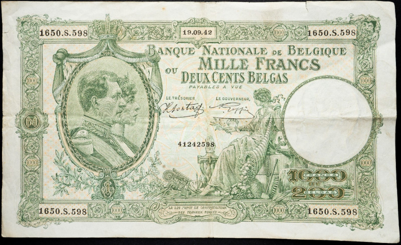 Belgium, 1000 Francs 1942 Belgium, 1000 Francs 1942; F

Grade: F