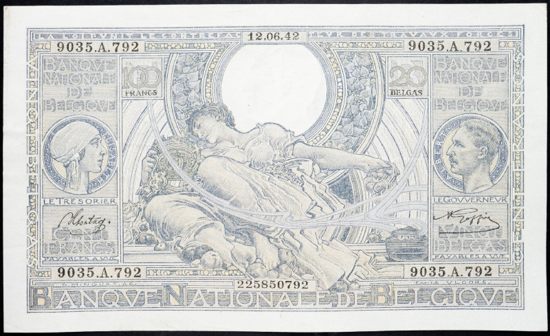 Belgium, 100 Francs 1942 Belgium, 100 Francs 1942; VF

Grade: VF