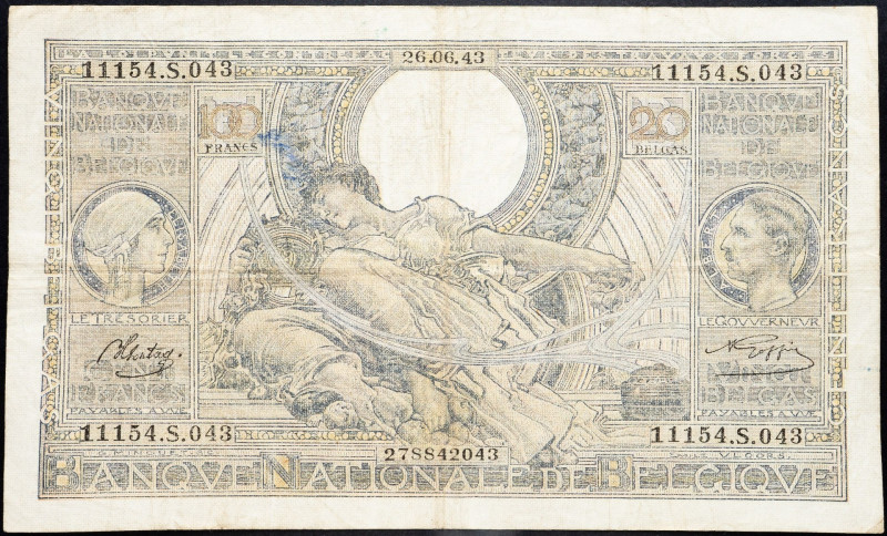 Belgium, 100 Francs 1943 Belgium, 100 Francs 1943; VG

Grade: VG