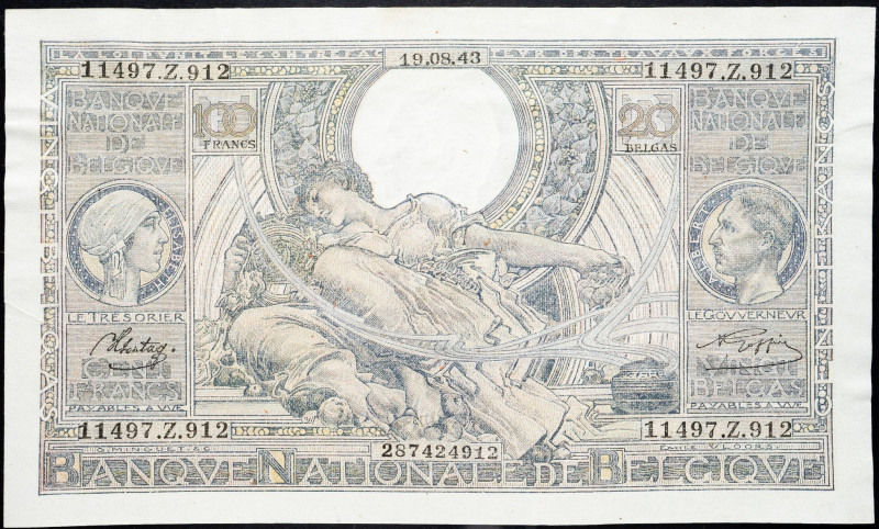 Belgium, 100 Francs 1943 Belgium, 100 Francs 1943; F

Grade: F