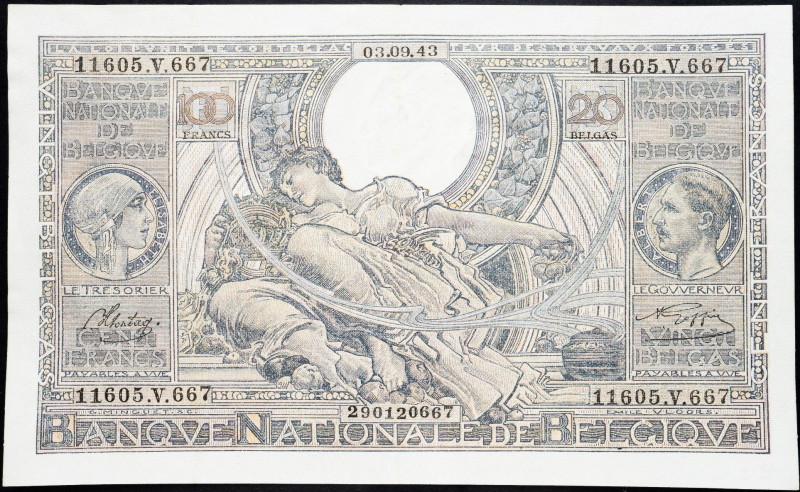 Belgium, 100 Francs 1943 Belgium, 100 Francs 1943; F

Grade: F