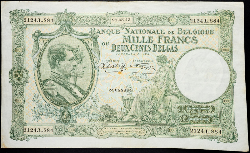 Belgium, 1000 Francs 1943 Belgium, 1000 Francs 1943; VF

Grade: VF