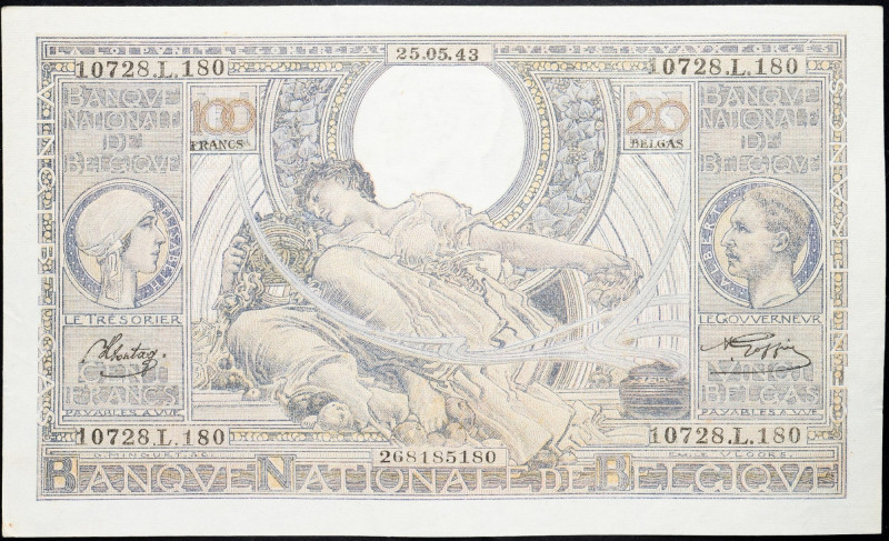 Belgium, 100 Francs 1943 Belgium, 100 Francs 1943; aUNC

Grade: aUNC