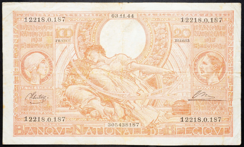 Belgium, 100 Francs 1944 Belgium, 100 Francs 1944; VG

Grade: VG