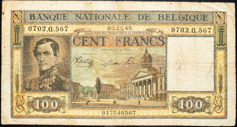 Belgium, 100 Francs 1945 Belgium, 100 Francs 1945; VG

Grade: VG