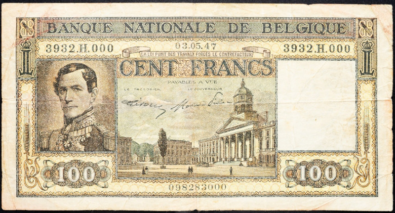 Belgium, 100 Francs 1947 Belgium, 100 Francs 1947; VG

Grade: VG