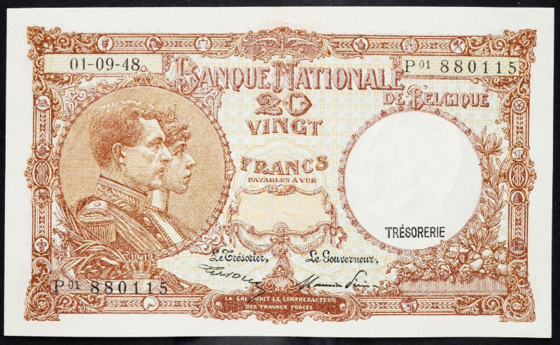 Belgium, 20 Francs 1948 Belgium, 20 Francs 1948; EF

Grade: EF