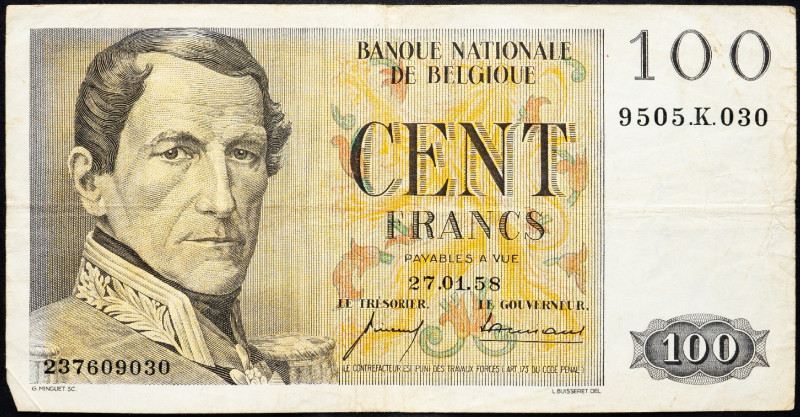 Belgium, 100 Francs 1958 Belgium, 100 Francs 1958; VG

Grade: VG