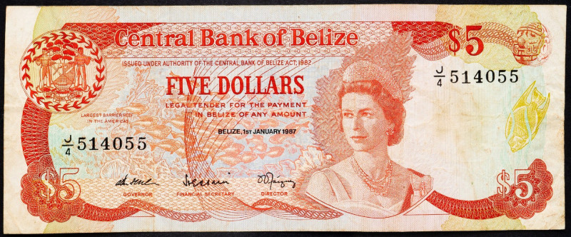 Belize, 5 Dollars 1987 Belize, 5 Dollars 1987; VG

Grade: VG