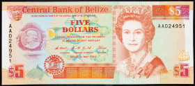 Belize, 5 Dollars 1990