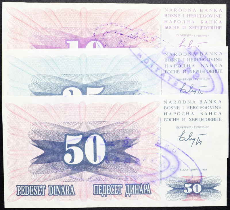 Bosnia and Herzegovina, 10, 25, 50 Dinara 1992 Bosnia and Herzegovina, 10, 25, 5...