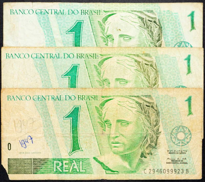 Brazil, 1 Real 2019 Brazil, 1 Real 2019, Lot of three banknotes; VG

Grade: VG