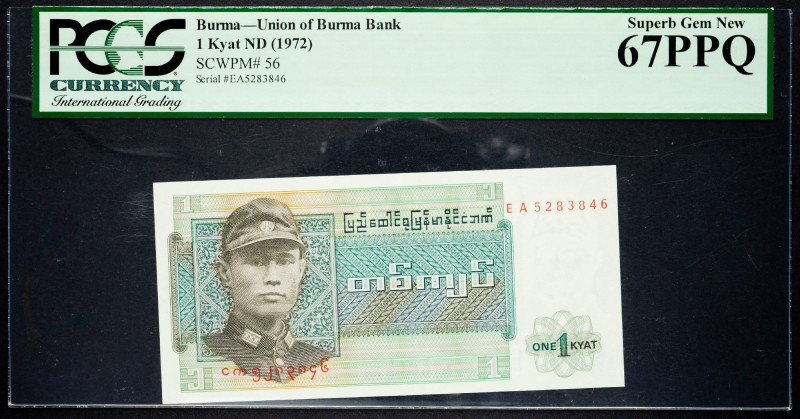 Burma, 1 Kyat 1972 Burma, 1 Kyat 1972 67 PPQ

Grade: 67 PPQ