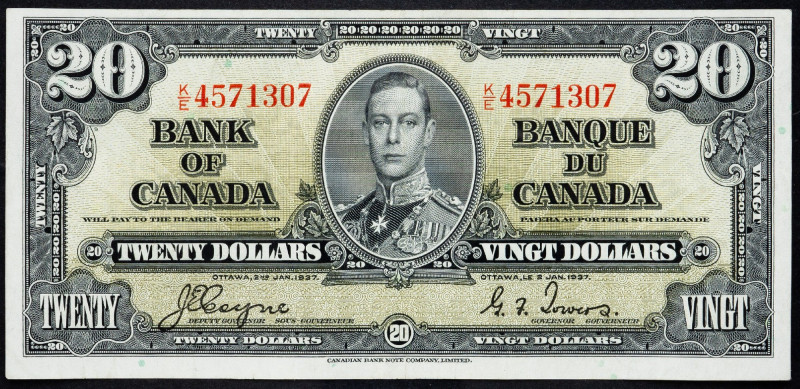 Canada, 20 Dollars 1937 Canada, 20 Dollars 1937; VF

Grade: VF