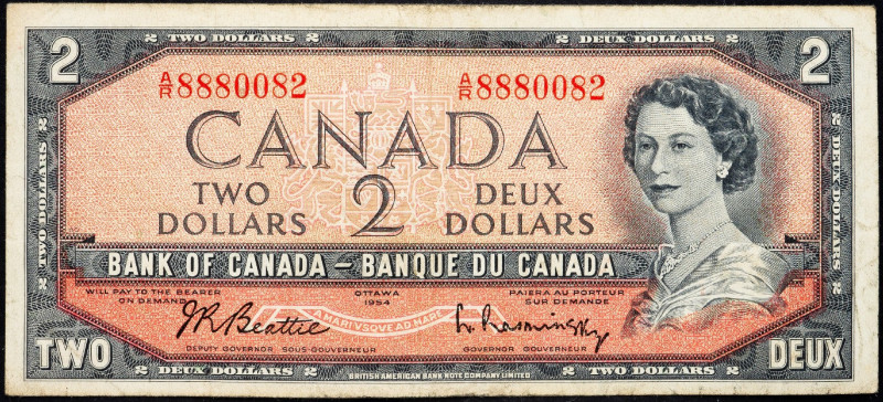 Canada, 2 Dollars 1954 Canada, 2 Dollars 1954; VG

Grade: VG