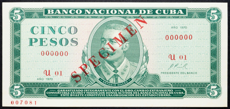 Cuba, 5 Pesos 1970 Cuba, 5 Pesos 1970, Specimen; UNC

Grade: UNC