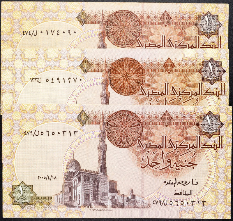 Egypt, 1 Pound 1978-2008 Egypt, 1 Pound 1978-2008, Lot of three banknotes; VG-F...