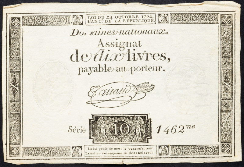 France, 10 Livres 1792 France, 10 Livres 1792, Assignat, Series 1462; EF

Grad...