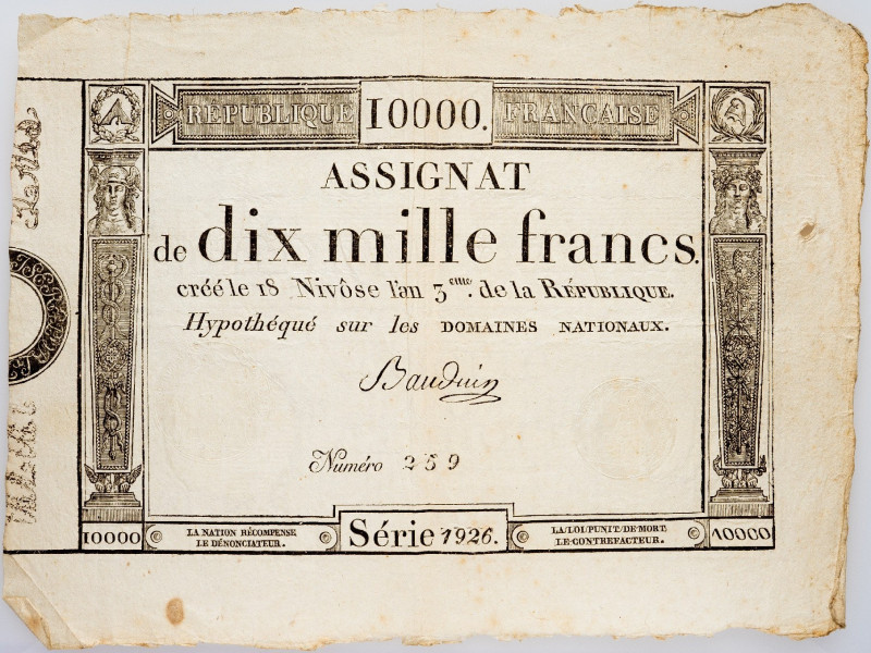 France, 10000 Francs 1795 France, 10000 Francs 1795, Assignat, Serie 1926, No. 2...