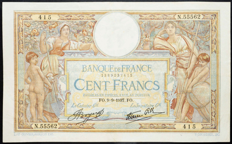 France, 100 Francs 1937 France, 100 Francs 1937; F

Grade: F