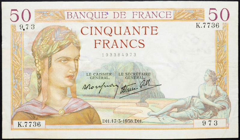 France, 50 Francs 1938 France, 50 Francs 1938, Holes; F

Grade: F