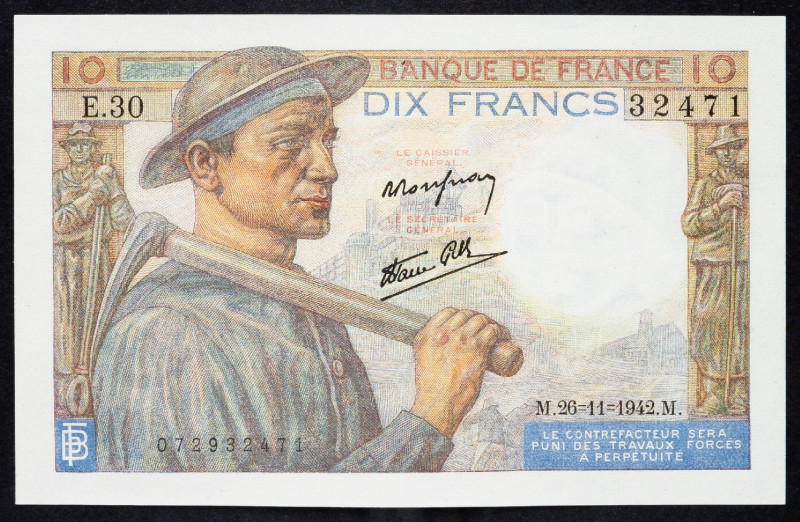 France, 10 Francs 1942 France, 10 Francs 1942; UNC

Grade: UNC