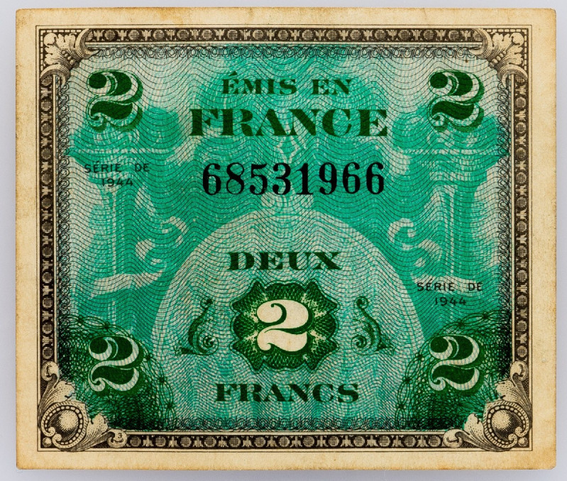 France, 2 Francs 1944 France, 2 Francs 1944; EF

Grade: EF