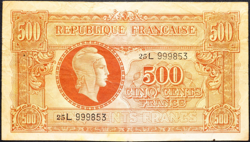 France, 500 Francs 1944 France, 500 Francs 1944; VG

Grade: VG