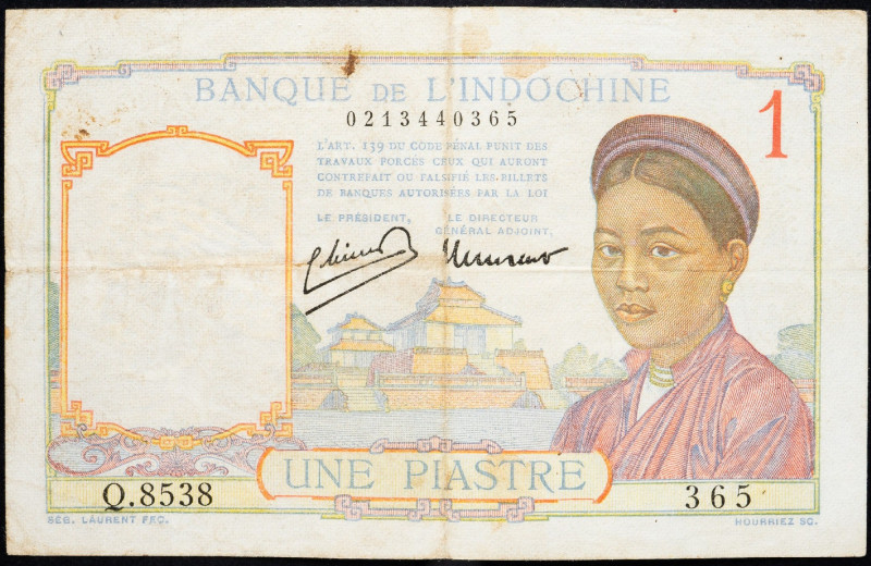 French Indochina, 1 Piastre 1932-1949 French Indochina, 1 Piastre 1932-1949; aVF...
